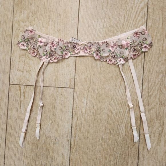 Victoria's Secret Other - Victoria's Secret Dream Angels Pink Green Floral Embroidered Garter Belt